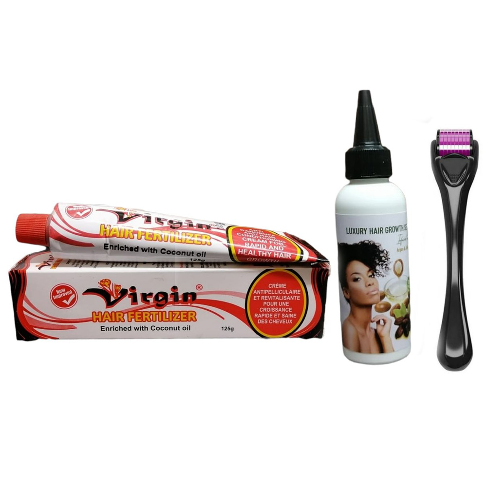 Virgin Hair Fertilizer Enriched with Coconut Oil with Serum and Derma Roller